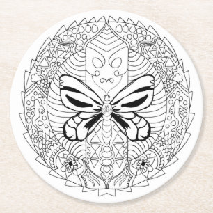 Posavasos Redondo De Papel cromo de mariposa de la naturaleza me