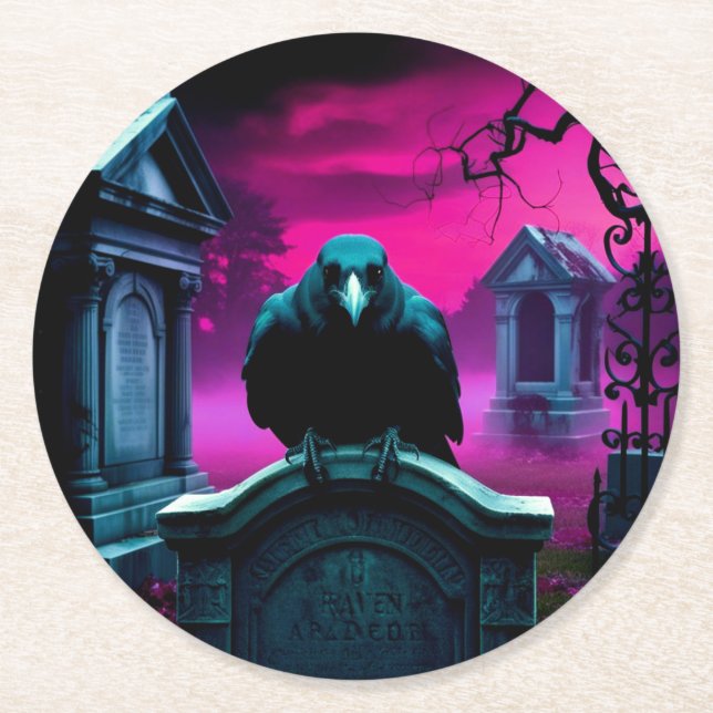 Posavasos Redondo De Papel Crow in Cemetery Coaster (Anverso)