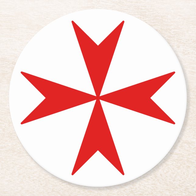 Posavasos Redondo De Papel Cruz De Malta (rojo) (Anverso)