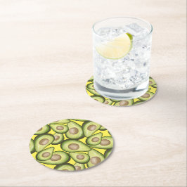 Posavasos Redondo De Papel Cuadrado de patrón de aguacate vegan de corte fres
