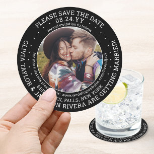 Posavasos Redondo De Papel Cualquier boda de texto Guardar la tarjeta de foto