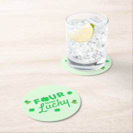 Posavasos Redondo De Papel Cuatro veces afortunado cuarto cumpleaños