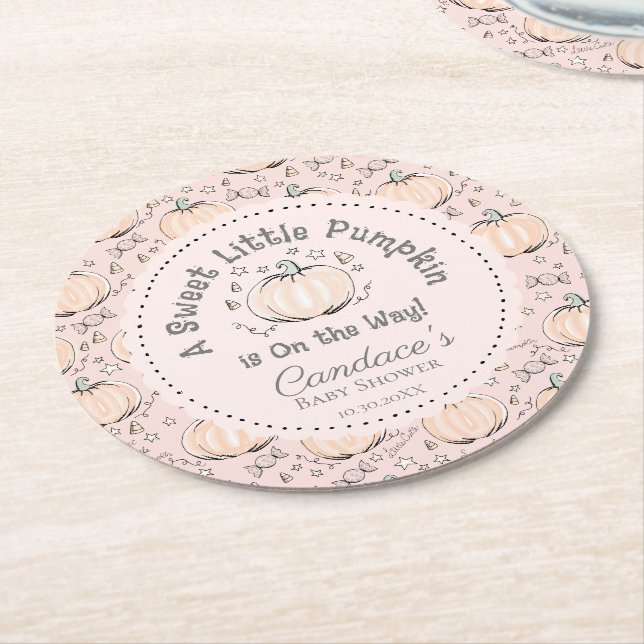 Posavasos Redondo De Papel Cuco Boho Rubor Pink Little Pumpkin Baby Shower (En perspectiva)