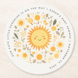 Posavasos Redondo De Papel Cuidar Nuestro Pequeño Sol Boho Sun Baby Shower