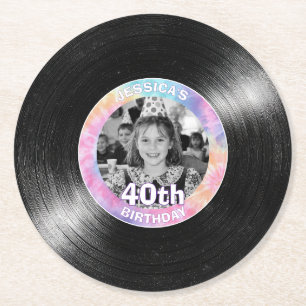 Posavasos Redondo De Papel Cumpleaños 40 Rainbow Retro Papel Coaster