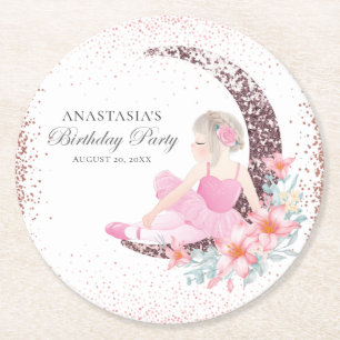 Posavasos Redondo De Papel Cumpleaños Ballerina Purpurina personalizada
