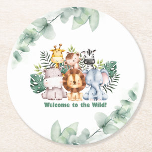 Posavasos Redondo De Papel Cumpleaños de Animal Safari Jungla Caprichosa