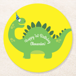 Posavasos Redondo De Papel cumpleaños de Dinosaur PArty