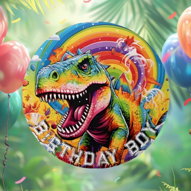 Posavasos Redondo De Papel cumpleaños de dinosaurio colorido lindo (Cute Colorful Dinosaur Birthday Coasters for Fun Parties!)