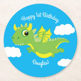 Posavasos Redondo De Papel Cumpleaños de Dragon Cute Kid