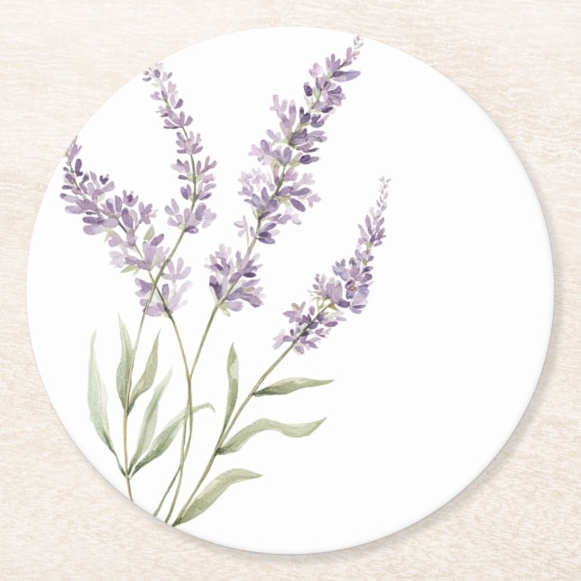 Posavasos Redondo De Papel Cumpleaños de Flores Lilas Bonitas (Anverso)