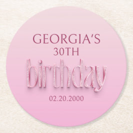 Posavasos Redondo De Papel Cumpleaños de los diamantes rosados
