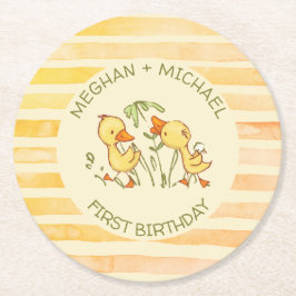 Posavasos Redondo De Papel Cumpleaños de los gemelos patitos