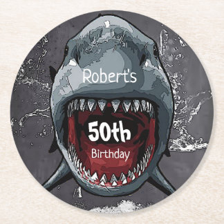 Posavasos Redondo De Papel Cumpleaños de los tiburones, ataque de tiburones,