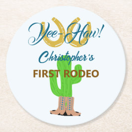 Posavasos Redondo De Papel Cumpleaños de Rodeo de Vaquero Occidental
