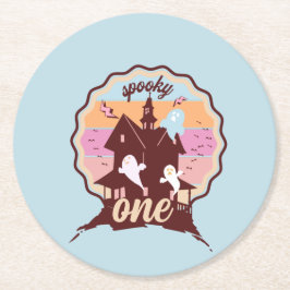 Posavasos Redondo De Papel Cumpleaños de Spooky One Halloween First Birthday 