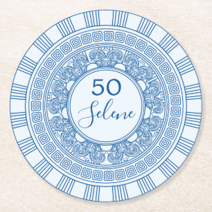 Posavasos Redondo De Papel Cumpleaños elegante griego o romano con colores pe