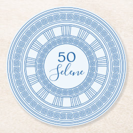 Posavasos Redondo De Papel Cumpleaños elegante griego o romano con colores pe