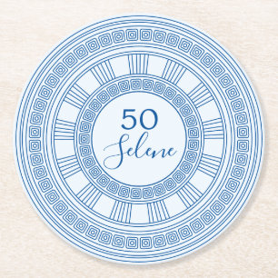 Posavasos Redondo De Papel Cumpleaños elegante griego o romano con colores pe