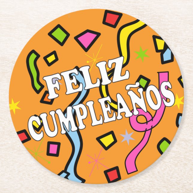 Posavasos Redondo De Papel Cumpleanos Feliz cumpleaños en español (Anverso)