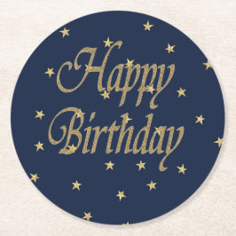 Posavasos Redondo De Papel Cumpleaños feliz de la Marina Gold