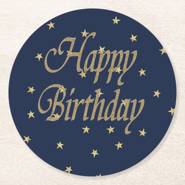 Posavasos Redondo De Papel Cumpleaños feliz de la Marina Gold (Anverso)