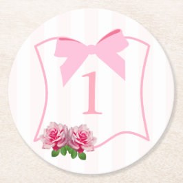 Posavasos Redondo De Papel Cumpleaños floral con lazo elegante