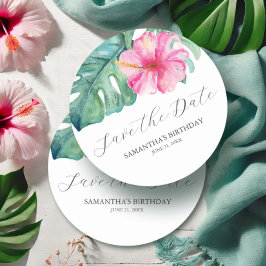Posavasos Redondo De Papel Cumpleaños Guardar El Tema Tropical De La Fecha