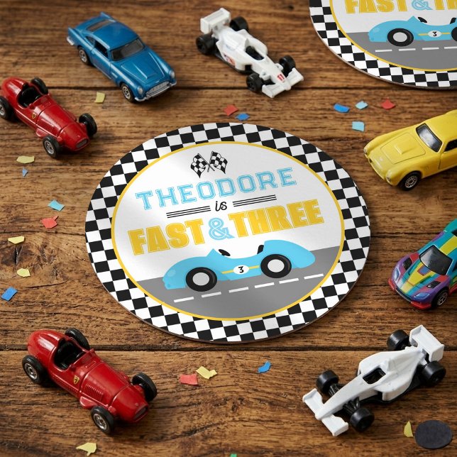 Posavasos Redondo De Papel Cumpleaños número 3 de Fast & Three Race Car (Subido por el creador)