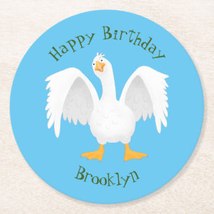 Posavasos Redondo De Papel Curioso ilustracion de personalizado ganso domésti