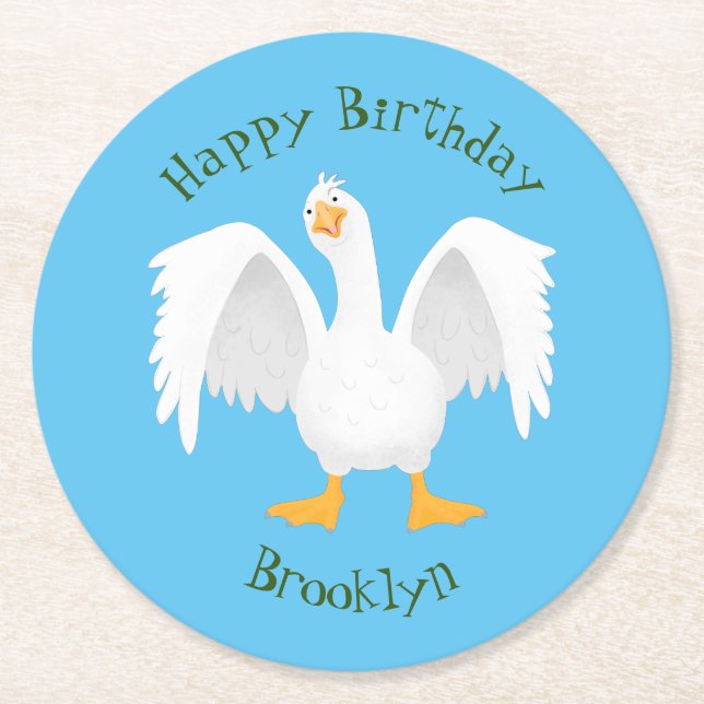 Posavasos Redondo De Papel Curioso ilustracion de personalizado ganso domésti (Anverso)