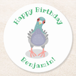 Posavasos Redondo De Papel Curioso ilustracion personalizado de palomas
