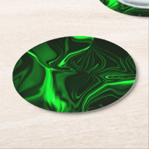 Posavasos Redondo De Papel Curvas y pliegues de color verde sobre fondo oscur