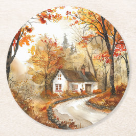 Posavasos Redondo De Papel Custodia de agua de la montaña de algodón de otoño