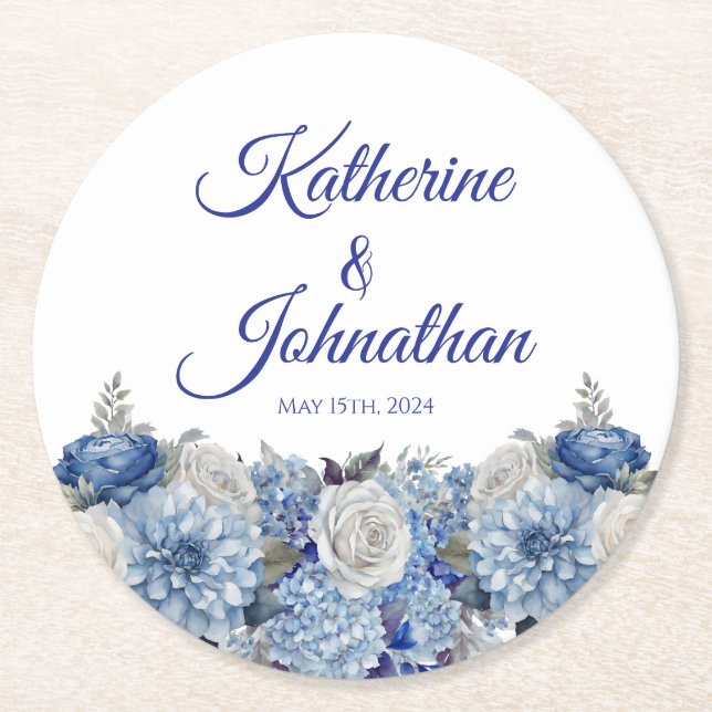 Posavasos Redondo De Papel Custodia de papel para Bouquet de flores azules de (Anverso)