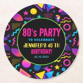 Posavasos Redondo De Papel Custom Retro Neon 80’s Birthday – Fun Adult 