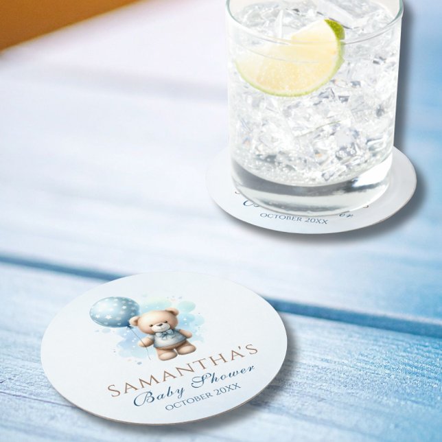 Posavasos Redondo De Papel Cuta acuarela Teddy Bear Balloon Baby Shower (Subido por el creador)