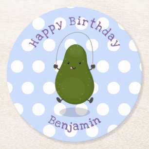 Posavasos Redondo De Papel Cute aguacate salto cuerda personalizado ilustraci