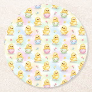 Posavasos Redondo De Papel Cute Baby Chick Acuarela Pascua