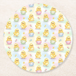 Posavasos Redondo De Papel Cute Baby Chick Watercolor Easter