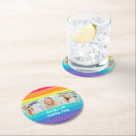 Posavasos Redondo De Papel Cute fiesta de cumpleaños del Personalizado del Co<br><div class="desc">Esta tierna montaña de papel de la fiesta de cumpleaños del arcoiris adorable presenta un collage de fotos de un chica o un tipo de cumpleaños de tres bonitos. Tres divertidas fotografías cuadradas sobre una decoración moderna y colorida con un guión blanco personalizado a continuación.</div>