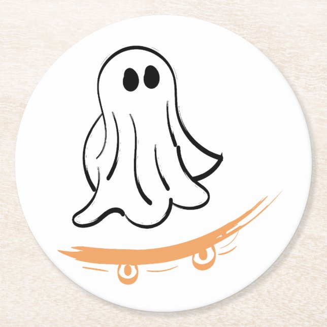 Posavasos Redondo De Papel Cute ghost on skateboard (Anverso)