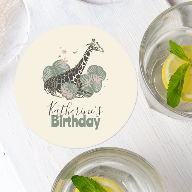 Posavasos Redondo De Papel Cute Giraffe Botanical Animal Birthday Party (Subido por el creador)