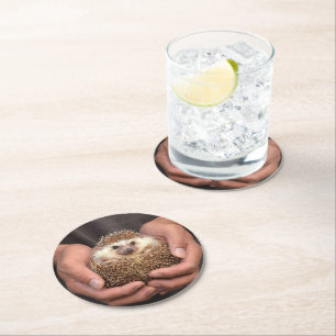 Posavasos Redondo De Papel Cute Hedgehog Faux Rosa Gold Coaster