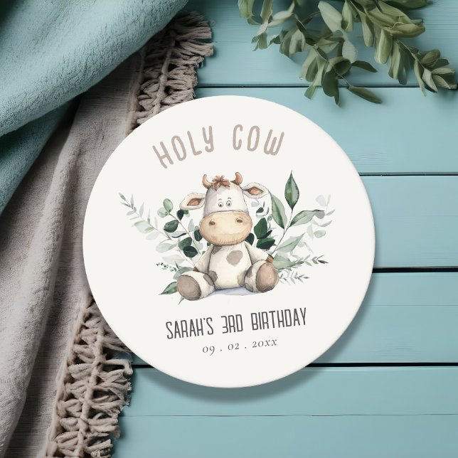 Posavasos Redondo De Papel Cute Holy Cow Foliage Pastel Neutral Kids Birday (Subido por el creador)