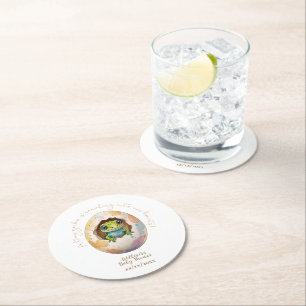 Posavasos Redondo De Papel Cute Kawaii Gecko Lizard Egg Baby Shower