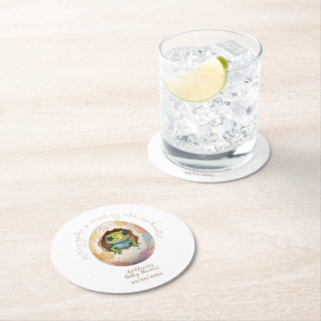 Posavasos Redondo De Papel Cute Kawaii Gecko Lizard Egg Baby Shower (In situ)