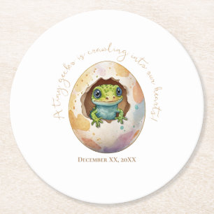 Posavasos Redondo De Papel Cute Kawaii Gecko Lizard Egg Baby Shower