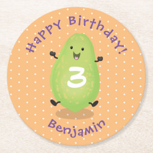 Posavasos Redondo De Papel Cute kawaii papaya paw personalizado ilustracion