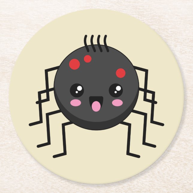 Posavasos Redondo De Papel Cute Kawaii Spider (Anverso)